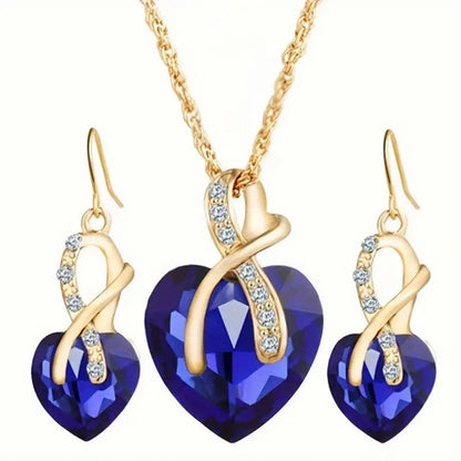 Sapphire-Blue Heart Gold Jewelry Set