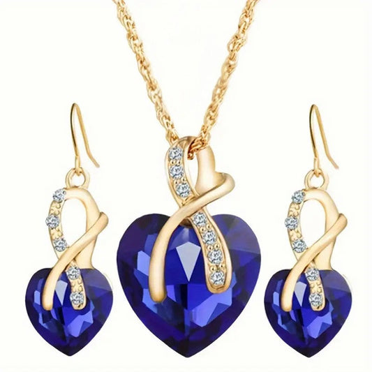 Sapphire-Blue Heart Gold Jewelry Set