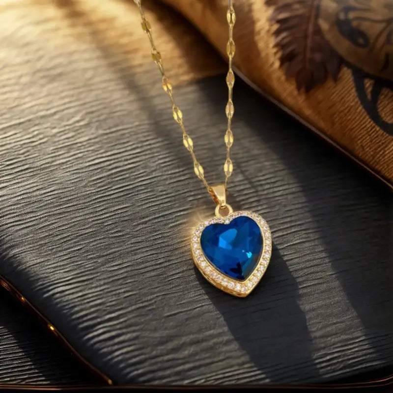 Sapphire-Blue Heart Halo Gold Necklace – view 2