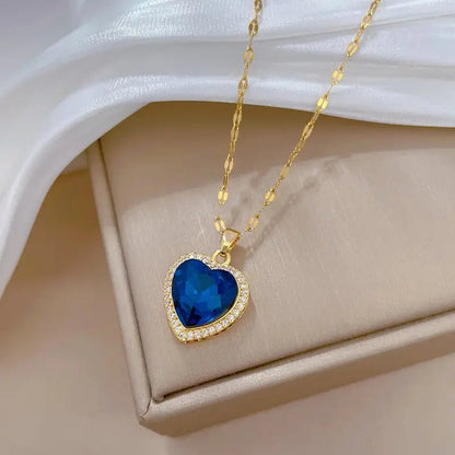 Sapphire-Blue Heart Halo Gold Necklace – view 4