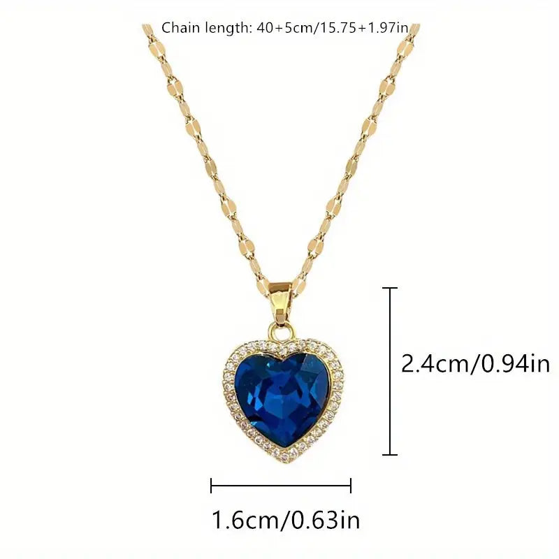 Sapphire-Blue Heart Halo Gold Necklace – view 5