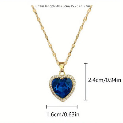 Sapphire-Blue Heart Halo Gold Necklace – view 5