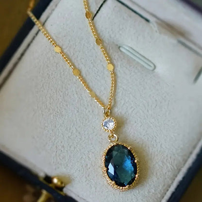 Sapphire-Blue Oval Drop Gold Necklace – view 4