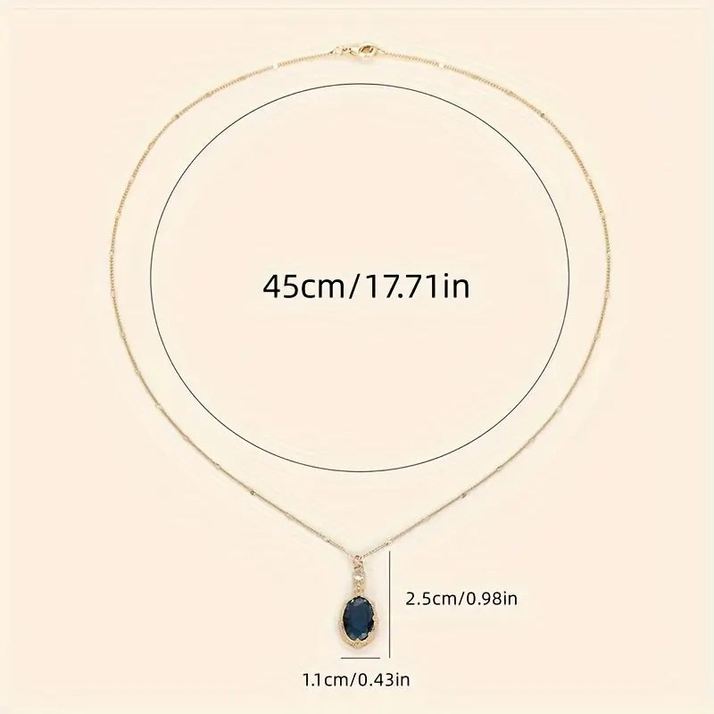 Sapphire-Blue Oval Drop Gold Necklace – view 5