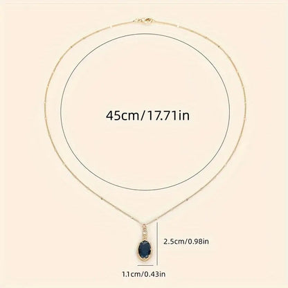 Sapphire-Blue Oval Drop Gold Necklace – view 5