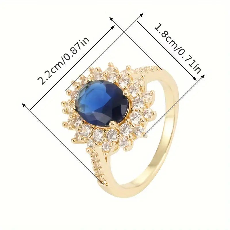 Sapphire-Blue Oval Halo Gold Ring – view 2
