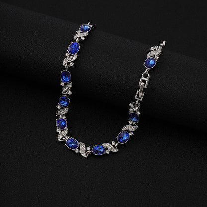 Sapphire-Blue Oval Leaf Silver-Tone Bracelet – view 2