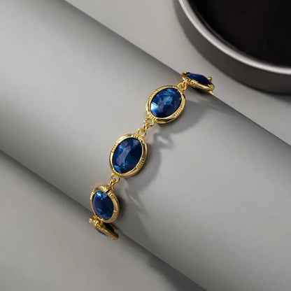 Sapphire-Blue Oval Link Gold Bracelet