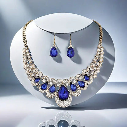 Sapphire-Blue Statement Gold Necklace Set – view 2
