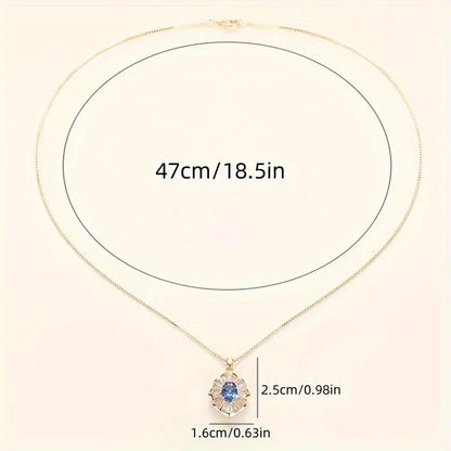 Sapphire-Blue Sunburst Pendant Gold Necklace – view 4