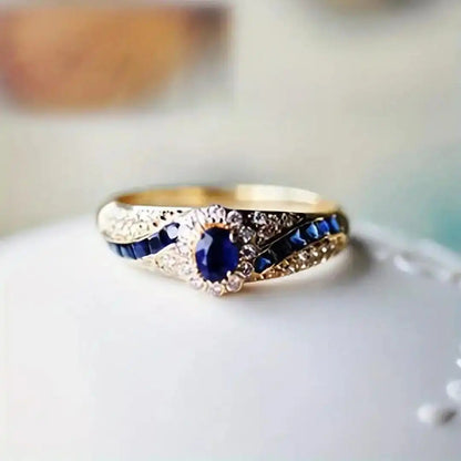 Sapphire-Blue Swirl Halo Gold Ring – view 2