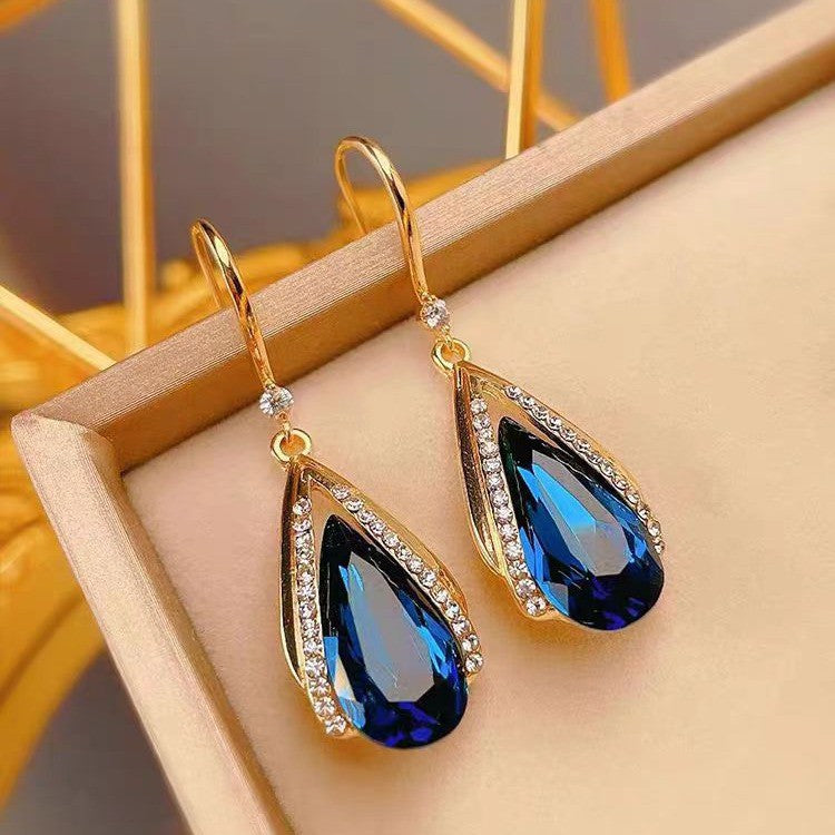 Sapphire-Blue Teardrop Gold Earrings