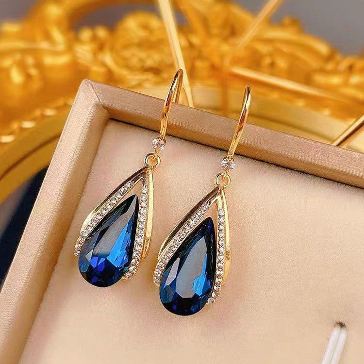 Sapphire-Blue Teardrop Gold Earrings – view 2