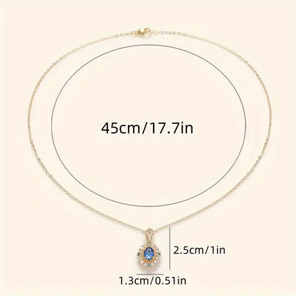 Sapphire-Blue Vintage Oval Pendant Gold Necklace – view 5