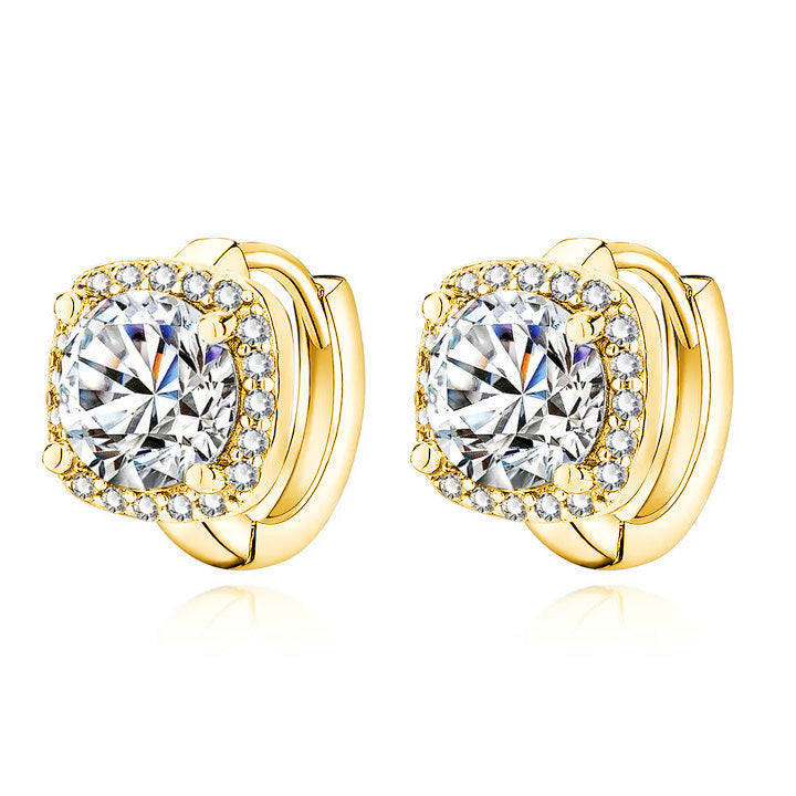 Square Halo Crystal Huggie Earrings