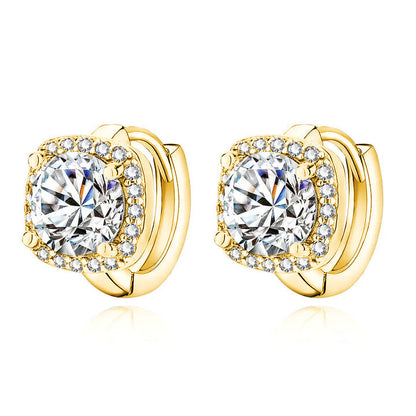 Square Halo Crystal Huggie Earrings