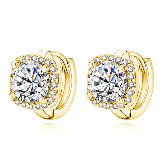 Square Halo Crystal Huggie Earrings