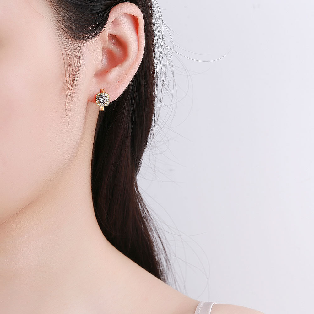 Square Halo Crystal Huggie Earrings – view 2
