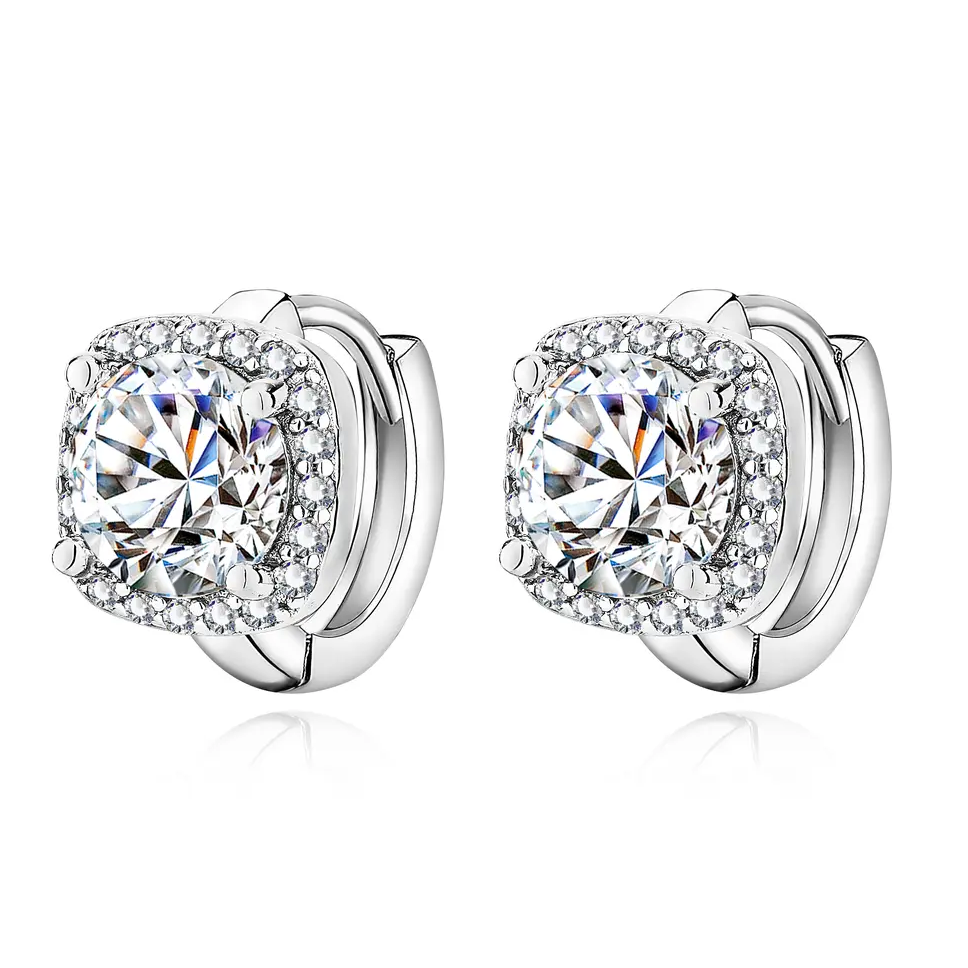Square Halo Crystal Huggie Earrings – silver