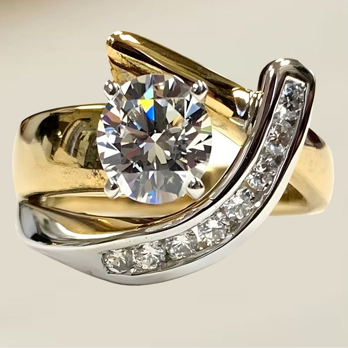 Sweeping Solitaire Two-Tone Ring