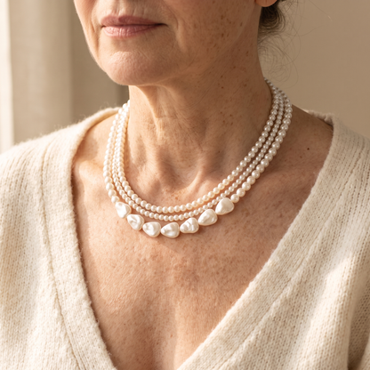 Triple Strand Pearl Necklace – worn