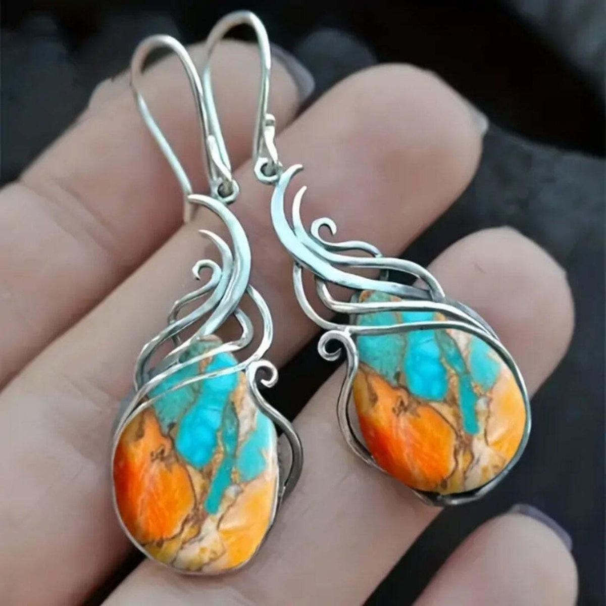 Turquoise Amber Swirl Drop Earrings