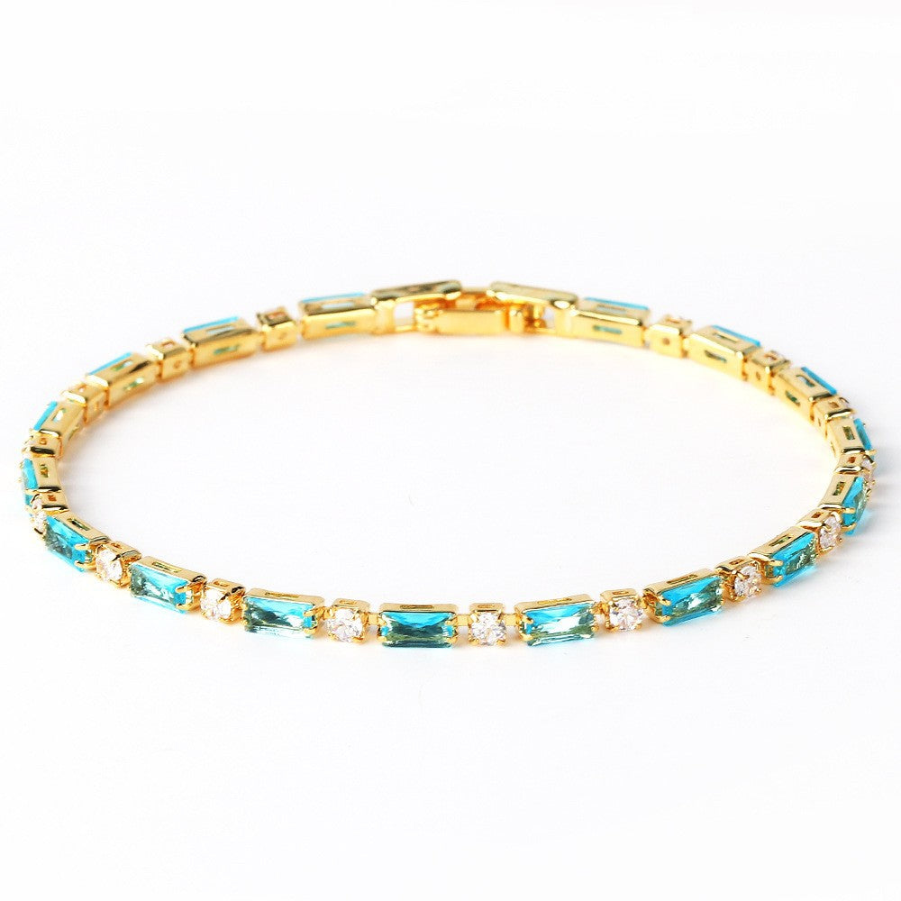 Turquoise Baguette Tennis Gold Bracelet
