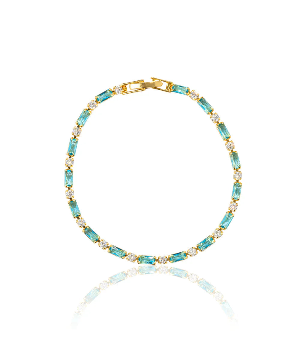 Turquoise Baguette Tennis Gold Bracelet – view 2