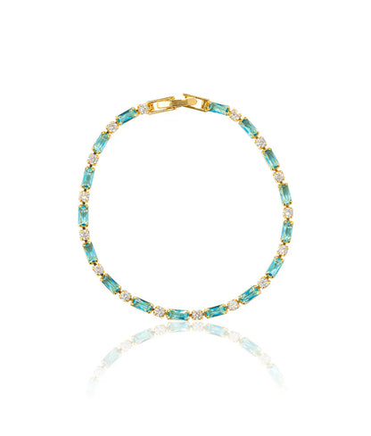 Turquoise Baguette Tennis Gold Bracelet – view 2