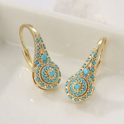 Turquoise Cluster Gold Drop Earrings – view 2