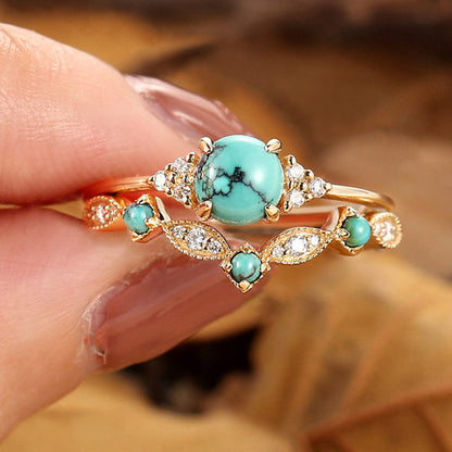 Turquoise Crown Gold Ring Set – view 2