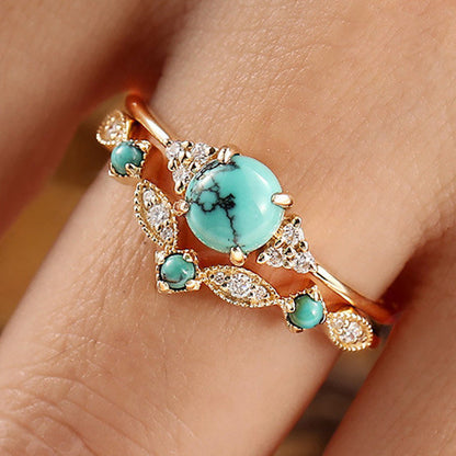 Turquoise Crown Gold Ring Set – view 3