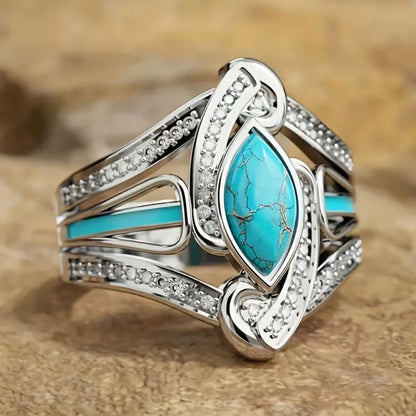 Turquoise Marquise Statement Silver-Tone Ring