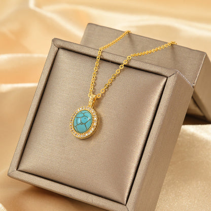 Turquoise Oval Halo Gold Pendant Necklace – view 3
