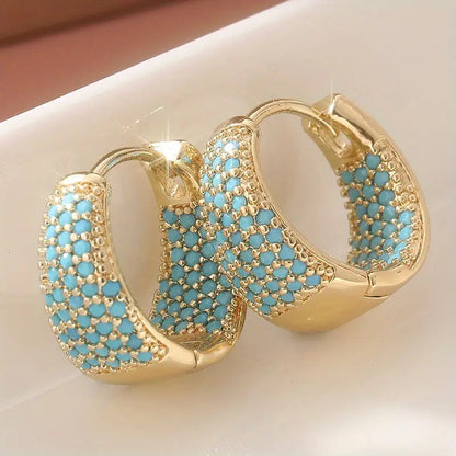 Turquoise Pave Gold Huggie Earrings – view 3