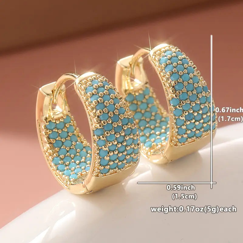 Turquoise Pave Gold Huggie Earrings – view 5