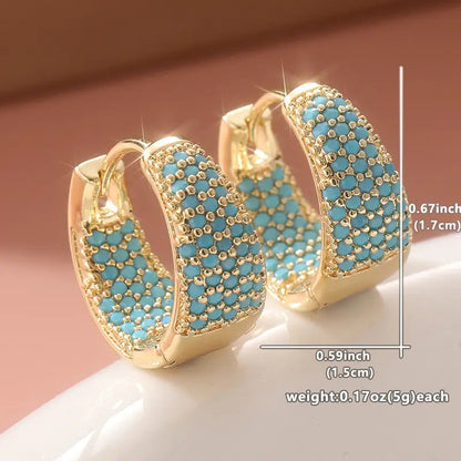 Turquoise Pave Gold Huggie Earrings – view 5
