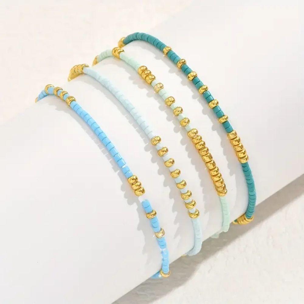 Turquoise Seed Bead Gold Bracelet Set