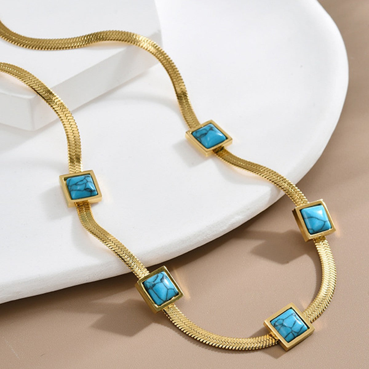 Turquoise Square Station Gold Necklace