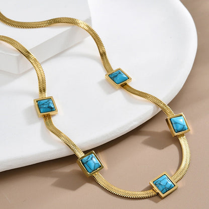 Turquoise Square Station Gold Necklace