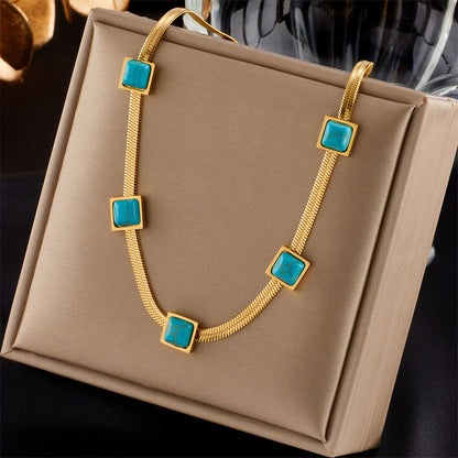 Turquoise Square Station Gold Necklace – view 2