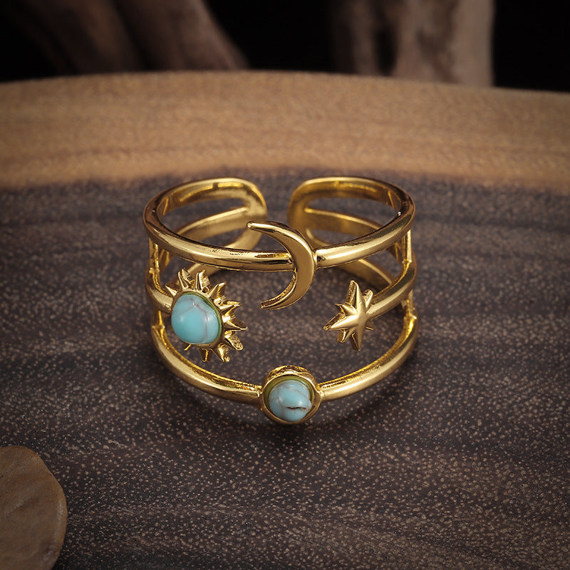 Turquoise Sun and Moon Gold Ring