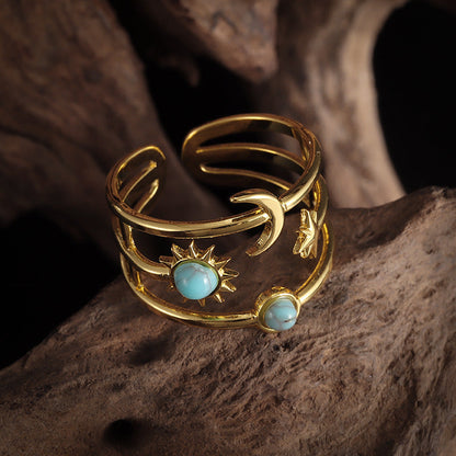 Turquoise Sun and Moon Gold Ring – view 2