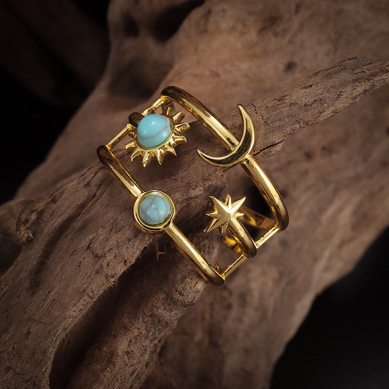 Turquoise Sun and Moon Gold Ring – view 3