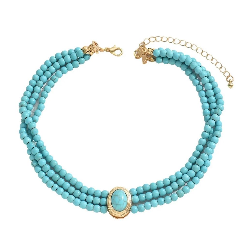 Turquoise Triple-Strand Gold Necklace