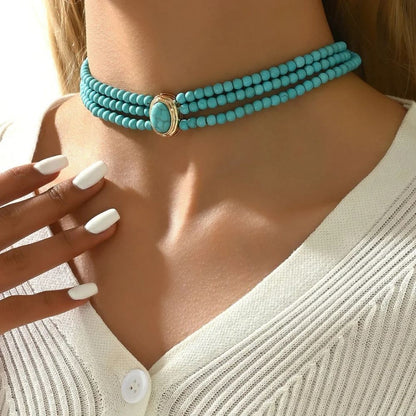 Turquoise Triple-Strand Gold Necklace – view 2