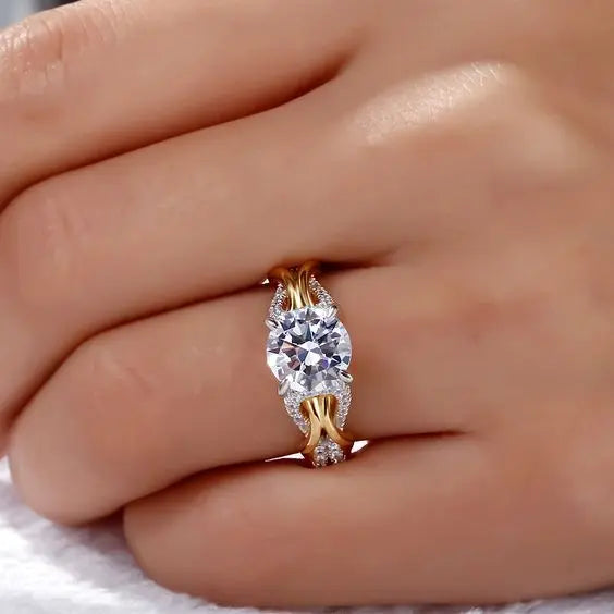 Two-Tone Crystal Twist Ring