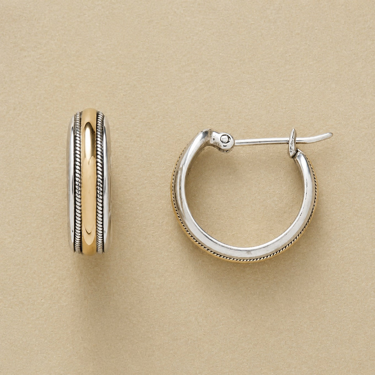 Two-Tone Rope Edge Hoop Earrings