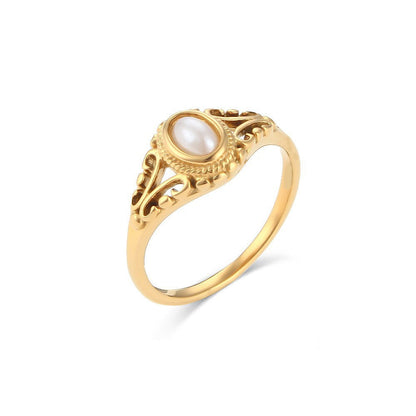 Vintage Pearl Filigree Gold Ring – view 3