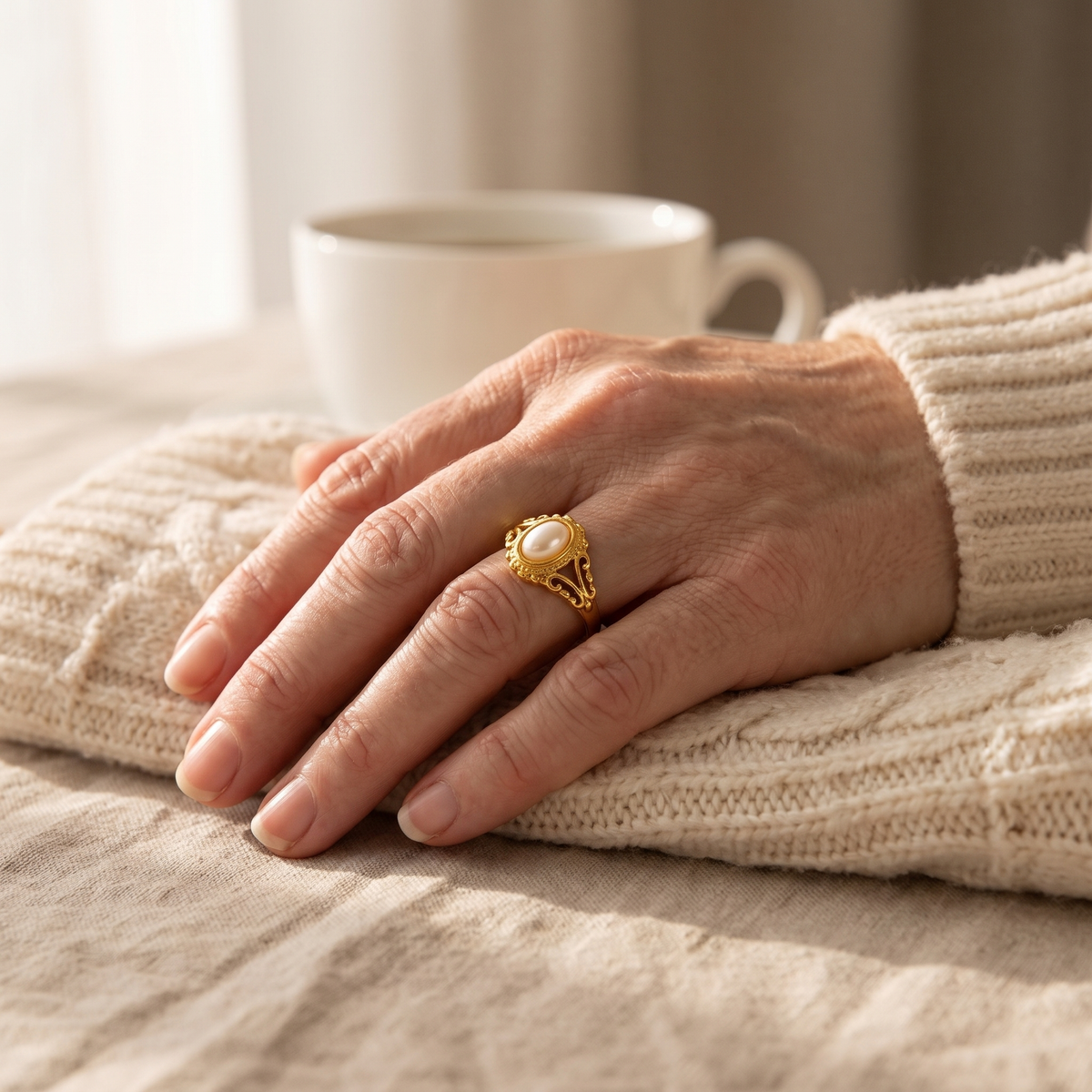Vintage Pearl Filigree Gold Ring – worn